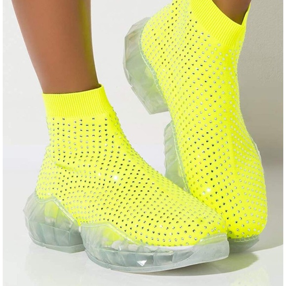 Neon yellow rhinestoned Sneaker - Picture 4 of 7